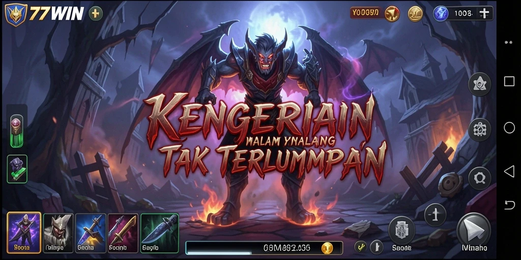 Screenshot gameplay 77WIN, menampilkan suasana horror yang mencekam.