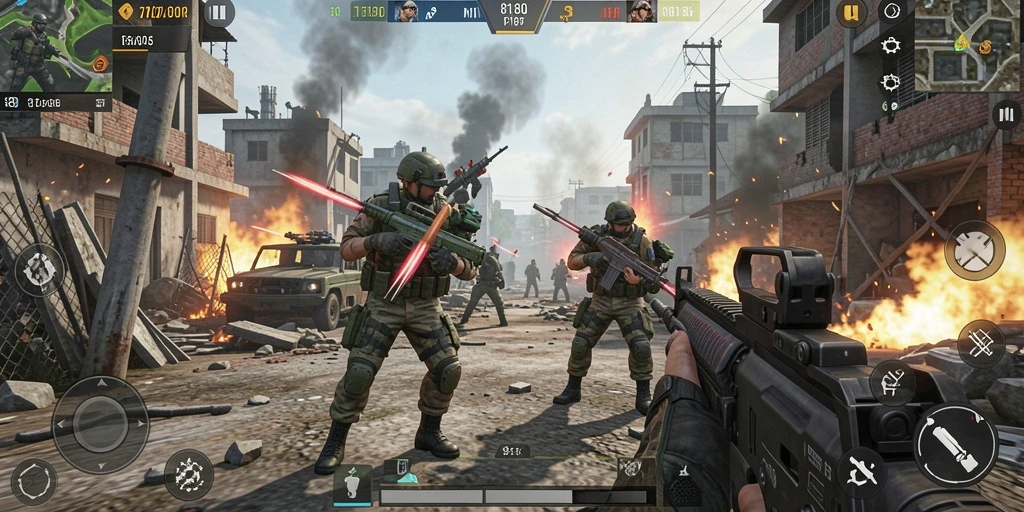 Tangkapan layar memperlihatkan aksi intens dalam game FPS 8180.