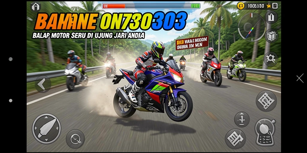 Tampilan gameplay seru dari BORNEO303 saat balapan motor.
