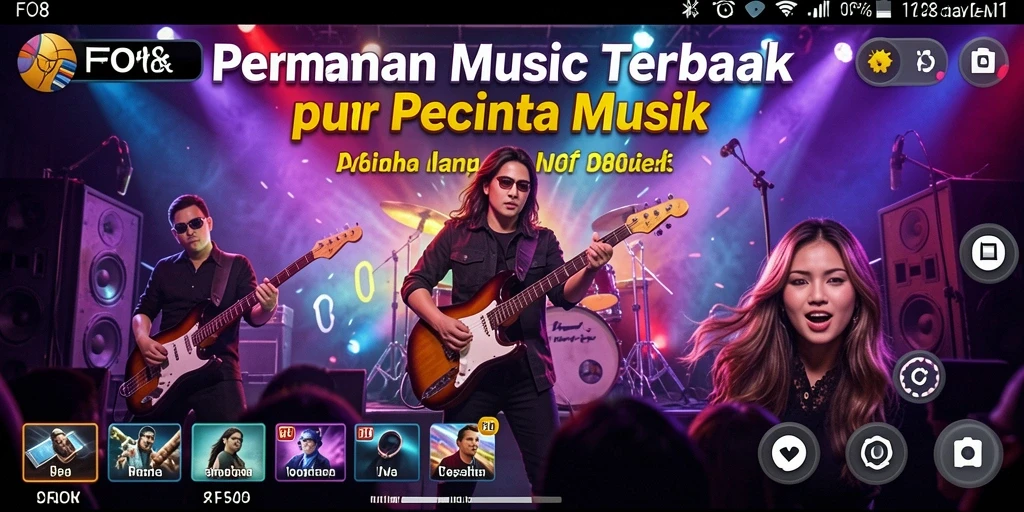Screenshot FO8 menunjukkan gameplay yang penuh warna dan interaktif dalam permainan musik.