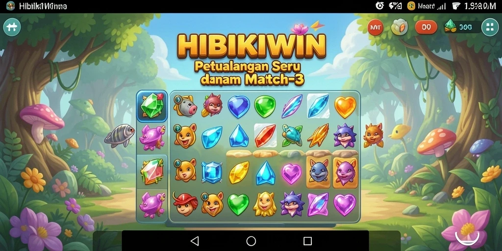 Tampilan menarik dari gameplay HIBIKIWIN yang penuh warna.