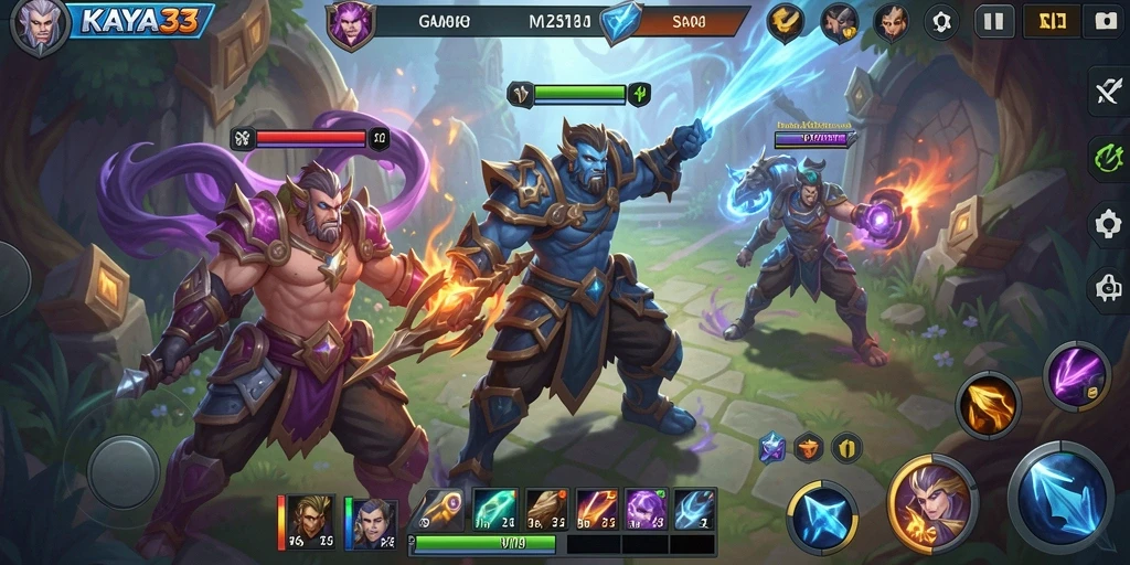 Screenshot gameplay KAYA33 yang menampilkan aksi seru dalam permainan MOBA.