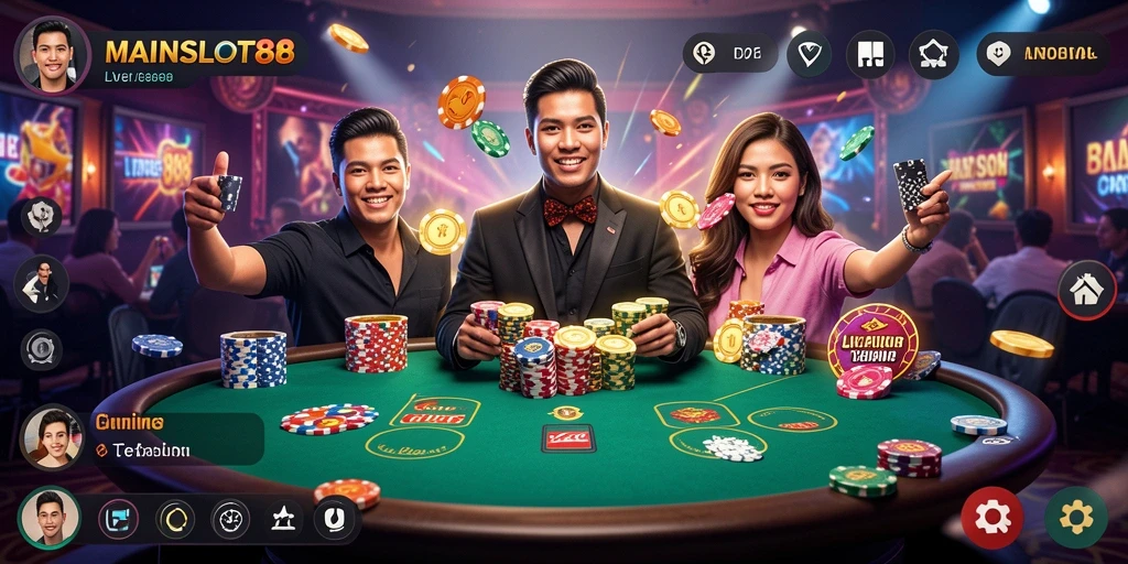 Screenshot utama gameplay MAINSLOT88 menampilkan suasana Live Casino yang mendebarkan.