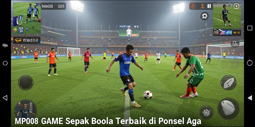 Tampilan gameplay seru dalam MPO08 yang menampilkan aksi sepak bola.