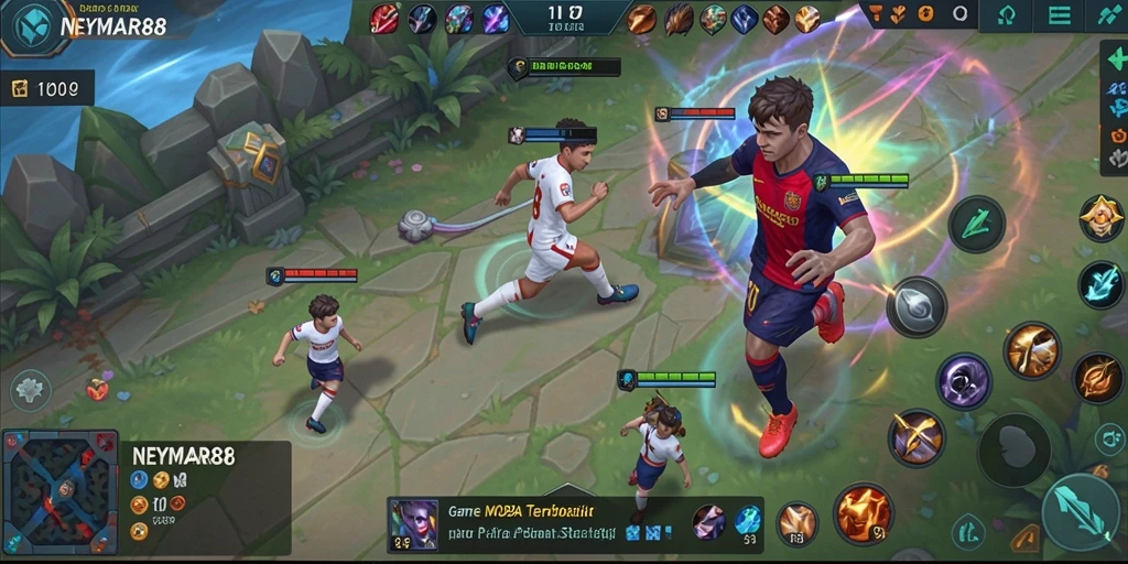 Gameplay MOBA yang seru dan penuh aksi dalam NEYMAR88.
