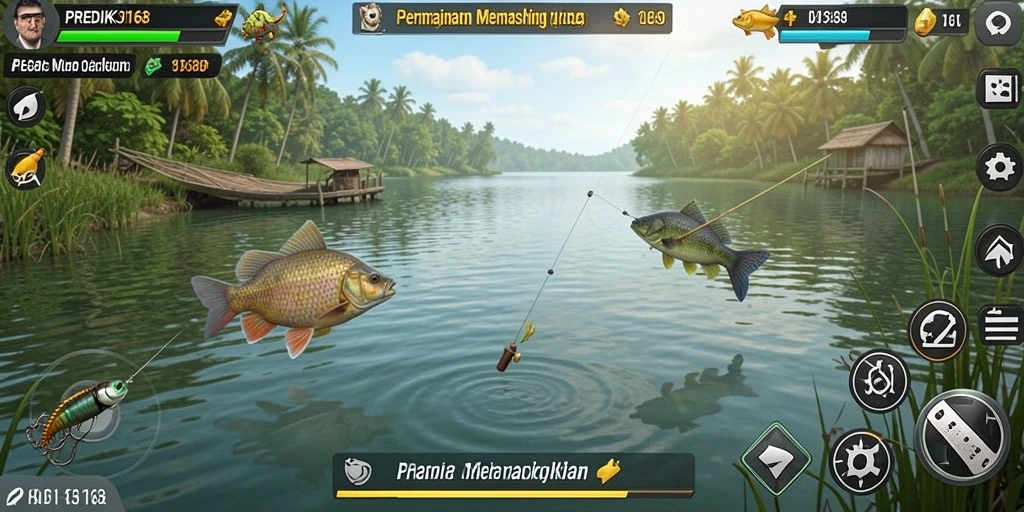 Screenshot dari gameplay PREDIKSI168 menampilkan aksi memancing seru.