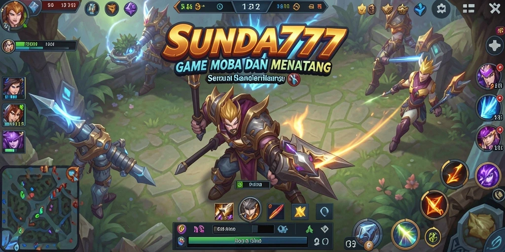 Screenshot SUNDA777 menampilkan aksi pertempuran yang intens dalam MOBA.