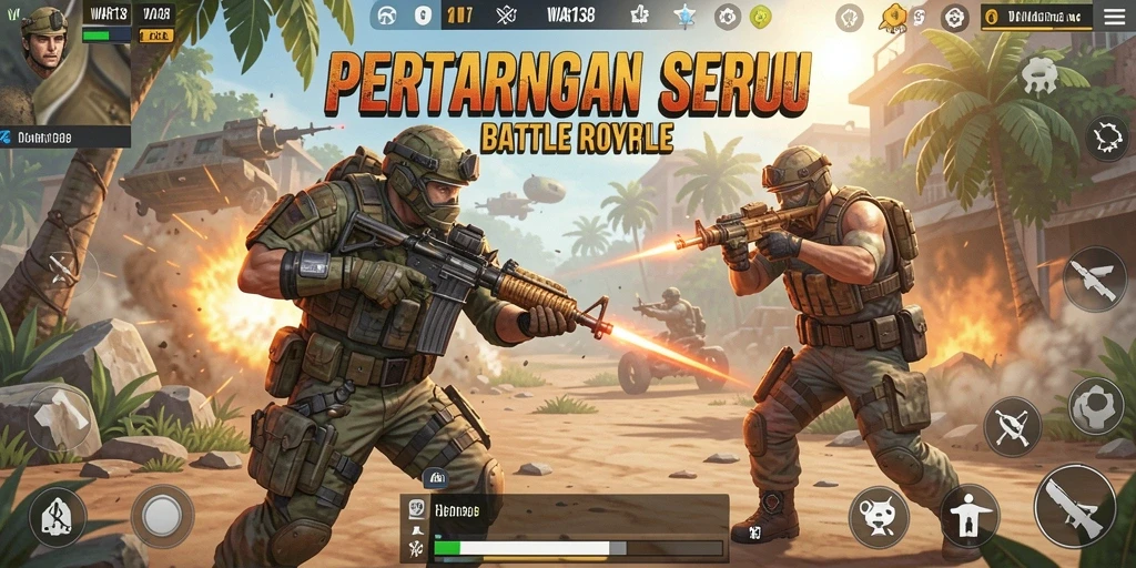 Gameplay seru dalam pertempuran Battle Royale yang intens.